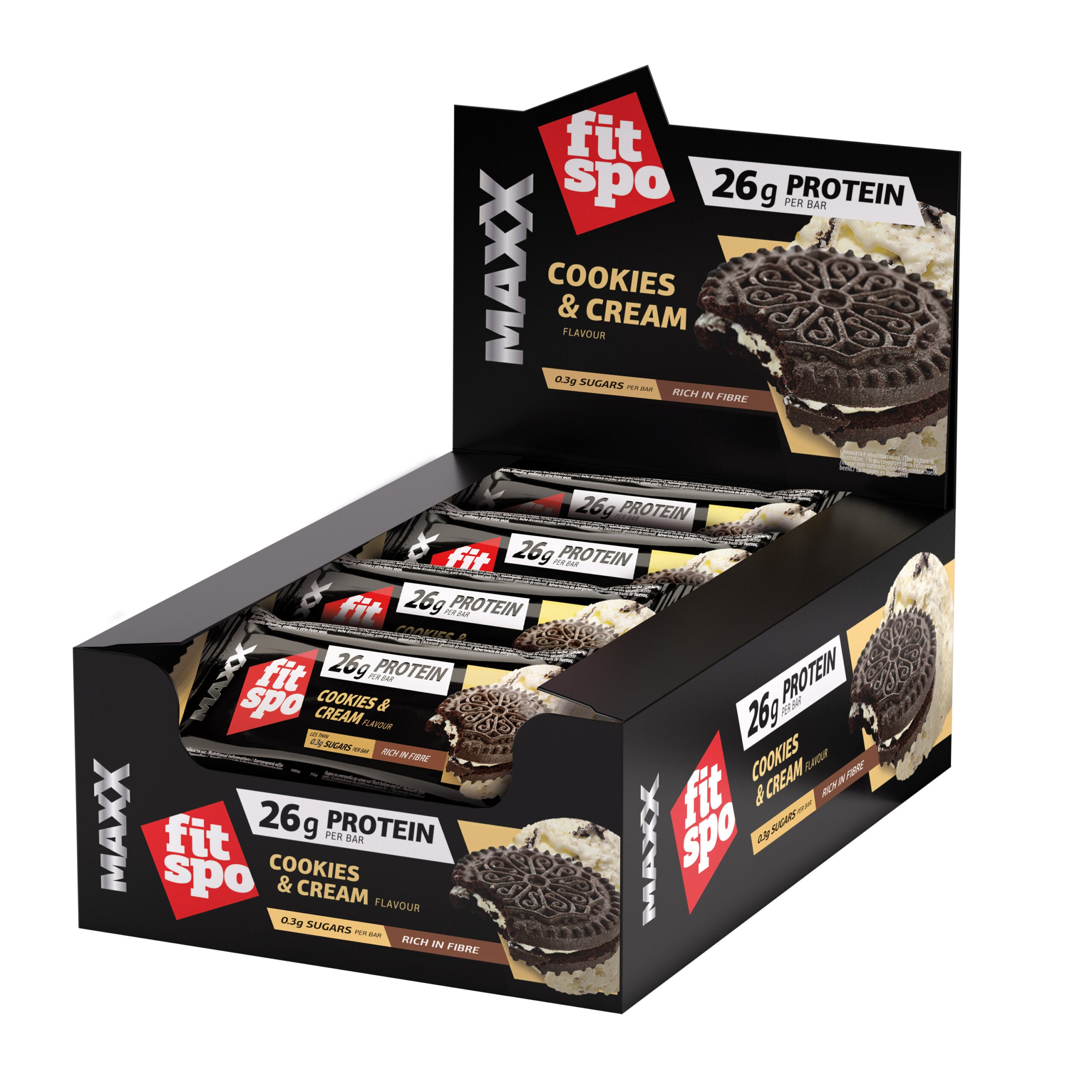 FitSpo Protein bar Maxx 26g, Cookies & Cream, 75g