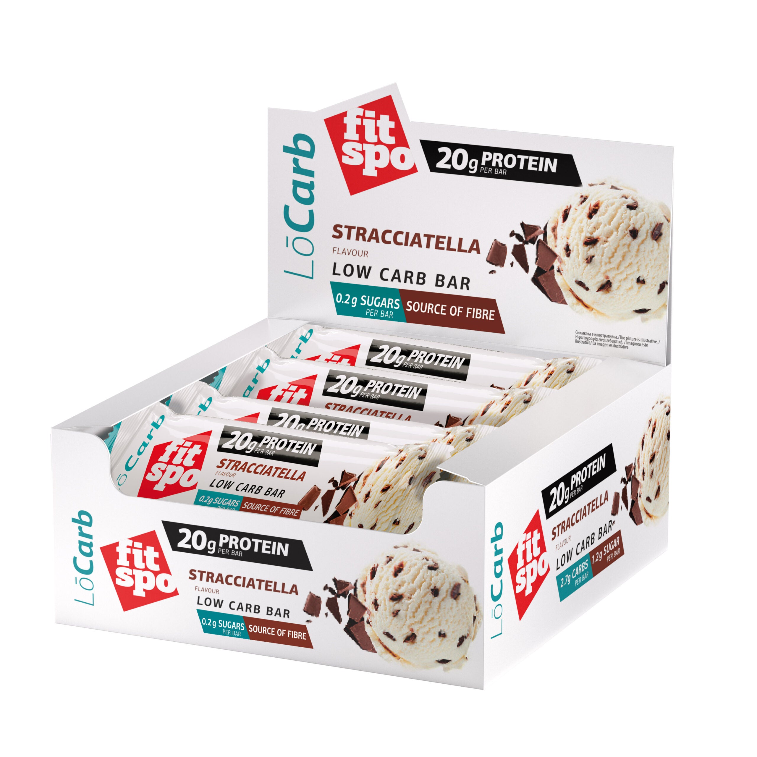 FitSpo Protein Bar Lo Carb 20g,Stracciatella ice-cream, 60g