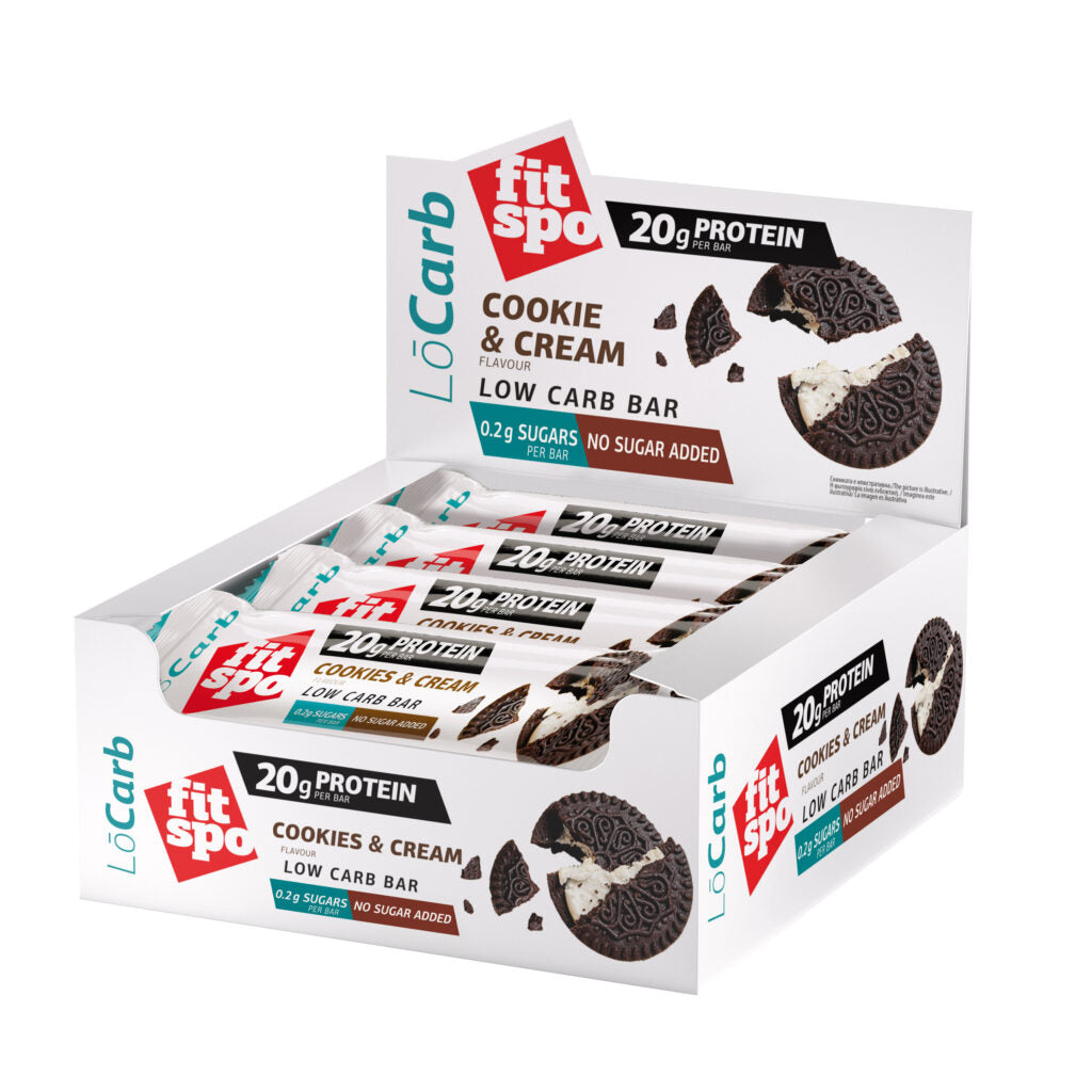 FitSpo Protein Bar Lo Carb 20g,Cookies&Cream, 60g