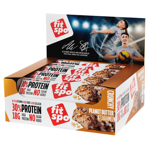 Box of Fitspo protein bars with branding and product images on a white background